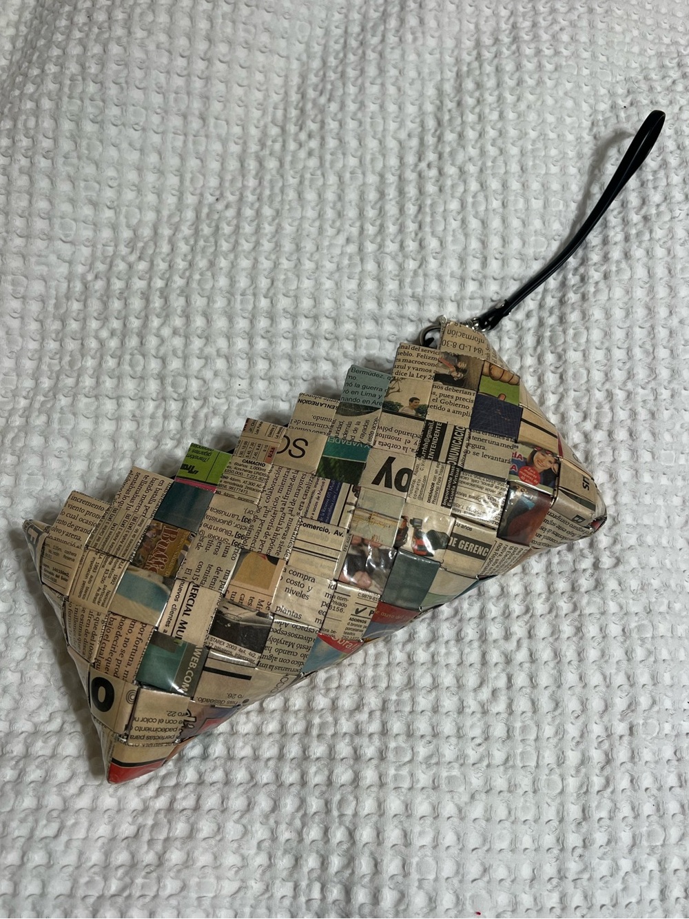 Vintage Multicolor Newspaper Print Woven Clutch Wristlet